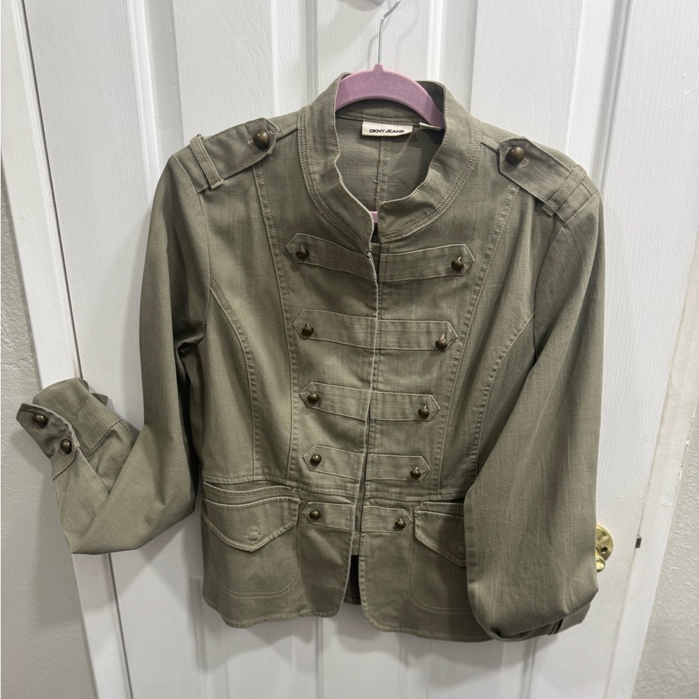 DKNY Jeans Camo Green Military-Style Button Front Jacket Size XL